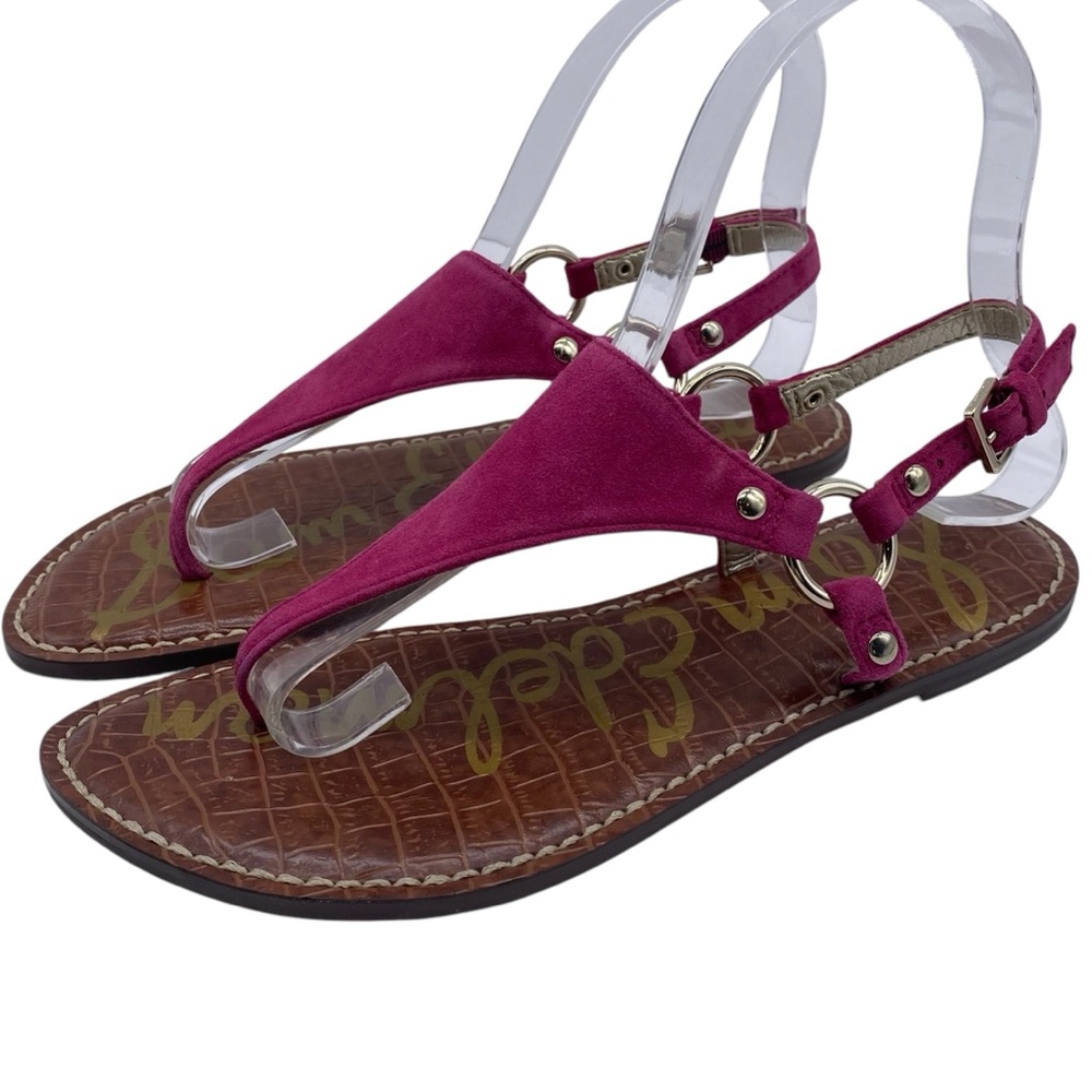 Sam Edelman Womens Shoes Greta Sandals Sz 6 Pink Fuschia Suede Flat Leather Chic
